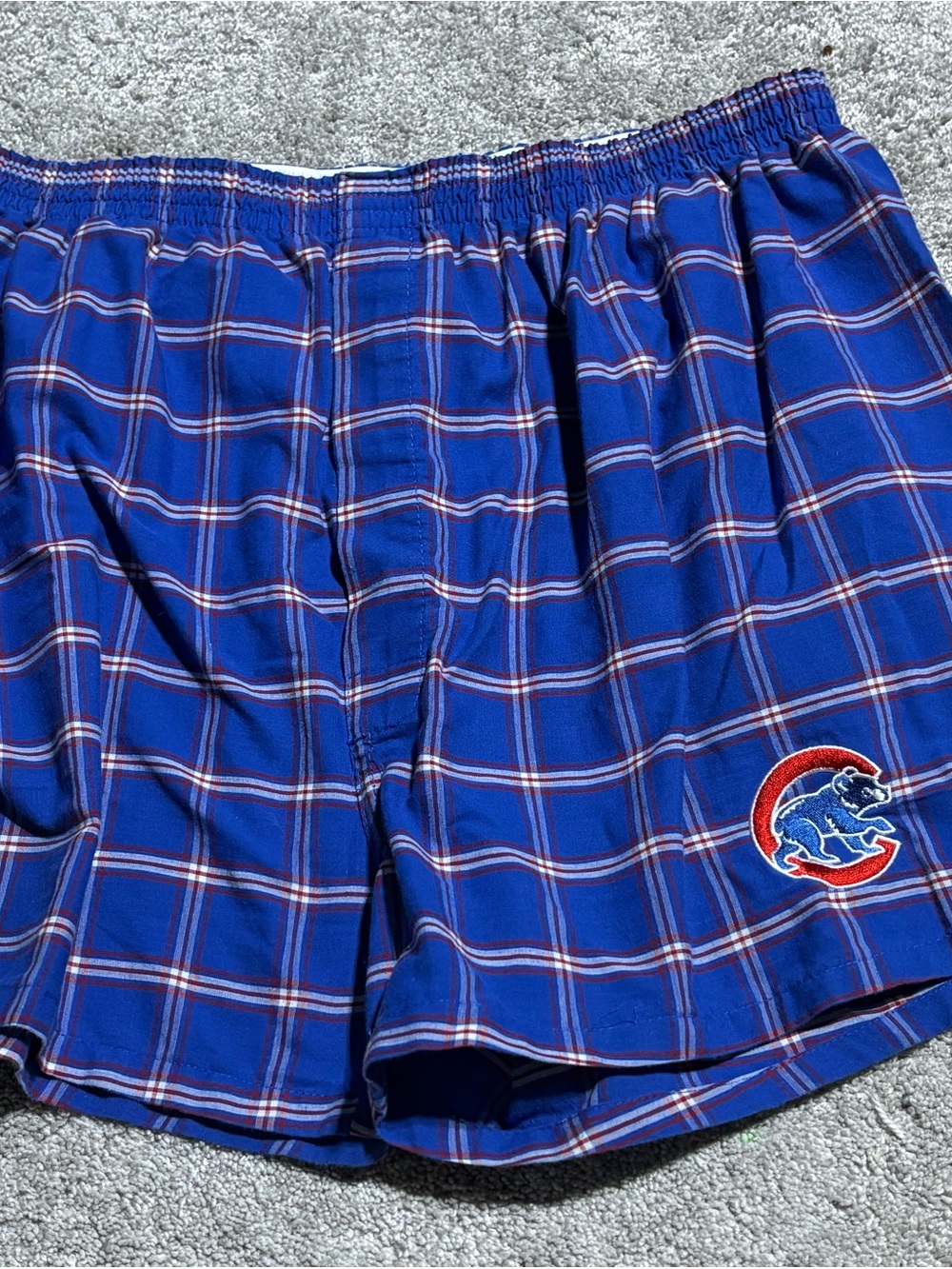 Men's Blue Plaid Boxer Shorts with Team Crest